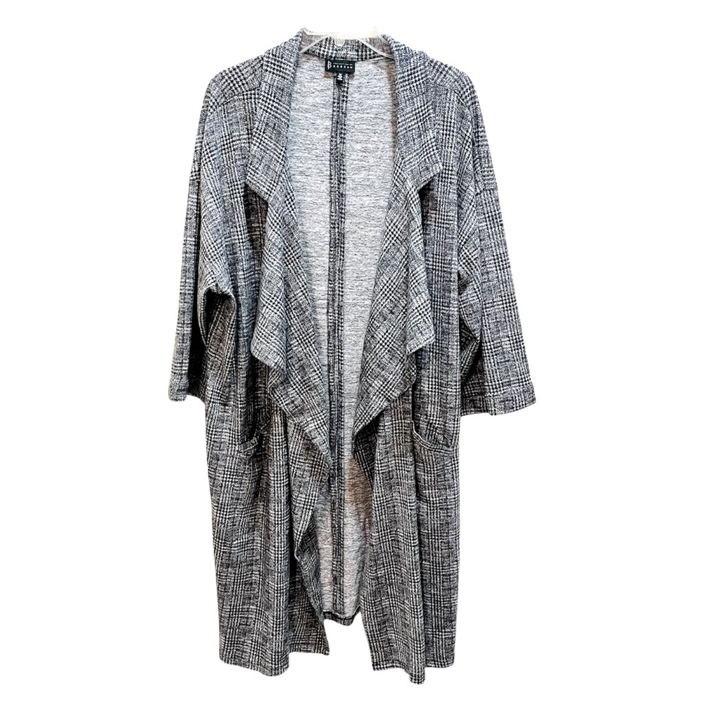 Bobeau Gray Plaid Open 3/4 Sleeve Duster 1X